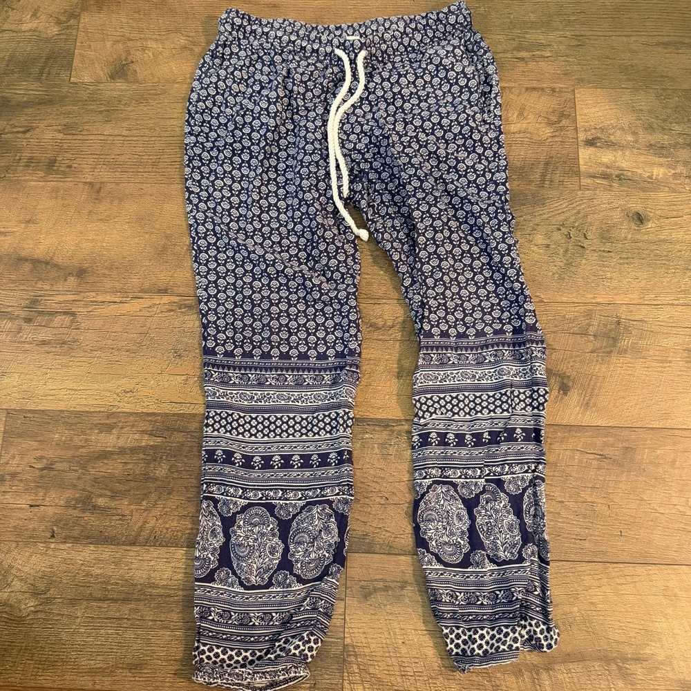Roxy Purple White Floral Paisley Boho Beach Lounge Pants Drawstring Small